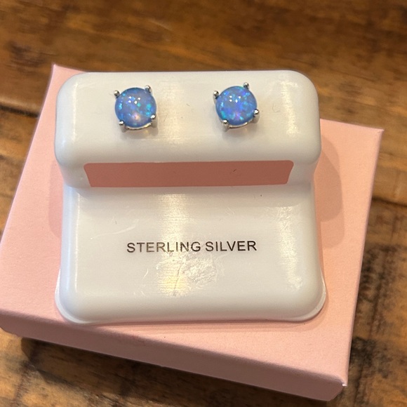 Sterling Silver Blue‎ Opal Stud Earrings